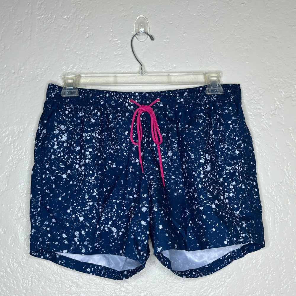 Paul Smith Mens Swim Trunks Navy White Bleach Splatter Shorts AUXC-465D-U177 L